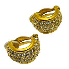 Vintage SWAROVSKI swan signed gold plated crystals designer clip on earrings