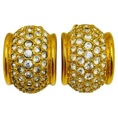 Vintage SWAROVSKI swan signed gold plated crystals designer clip on earrings