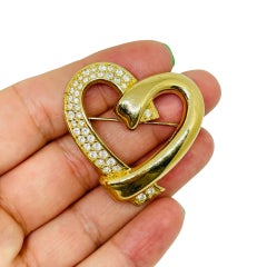 Vintage SWAROVSKI swan signed gold plated crystals heart designer brooch