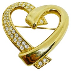 Vintage SWAROVSKI swan signed gold plated crystals heart designer brooch