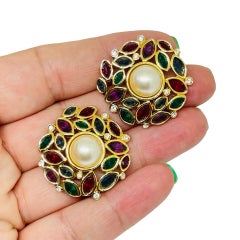 Orecchini d'epoca firmati SWAROVSKI swan placcati oro con cristalli e perle