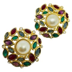 Orecchini d'epoca firmati SWAROVSKI swan placcati oro con cristalli e perle