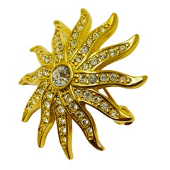 Vintage SWAROVSKI swan signed gold plated crystals sun flower designer brooch