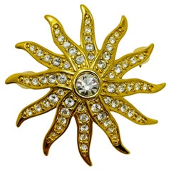 Vintage SWAROVSKI cisne firmado chapado en oro cristales sol flor broche de diseño