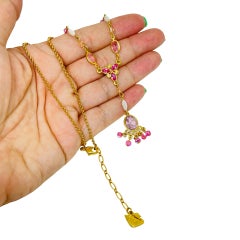 Vintage SWAROVSKI swan signed gold plated pink purple crystal designer necklace