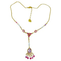 Vintage SWAROVSKI swan signed gold plated pink purple crystal designer necklace