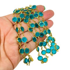 Vintage SWAROVSKI swan signed gold plated teal bezel crystal designer necklace