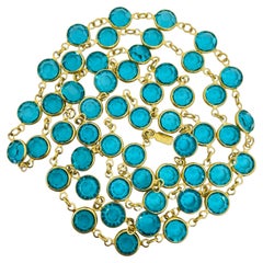 Vintage SWAROVSKI swan signed gold plated teal bezel crystal designer necklace