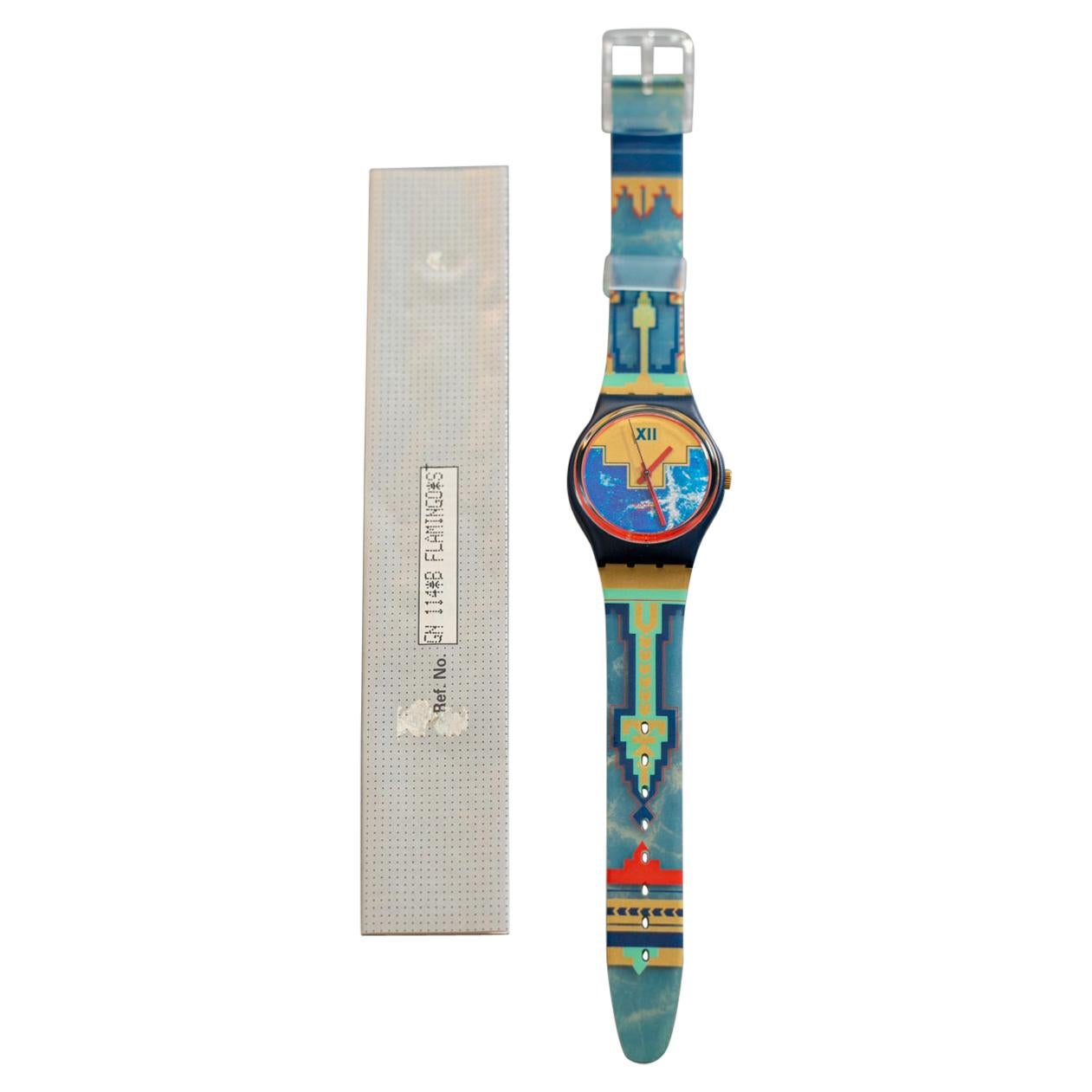 Vintage Swatch Blue Flamingo GN114 Jahr 1991 Originalverpackung im Angebot