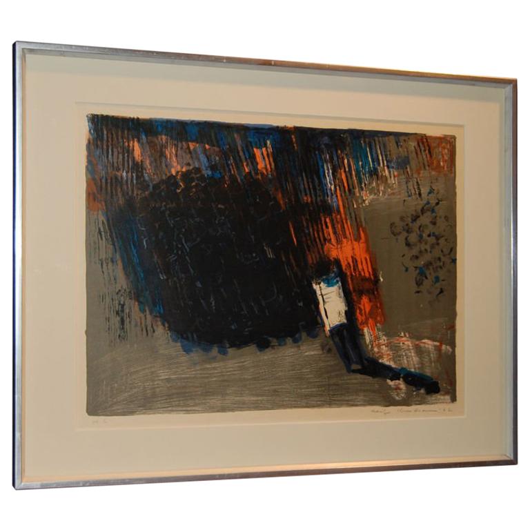 Vintage Swedish Abstract Lithograph by Leif Knudsen c. 1962 For Sale