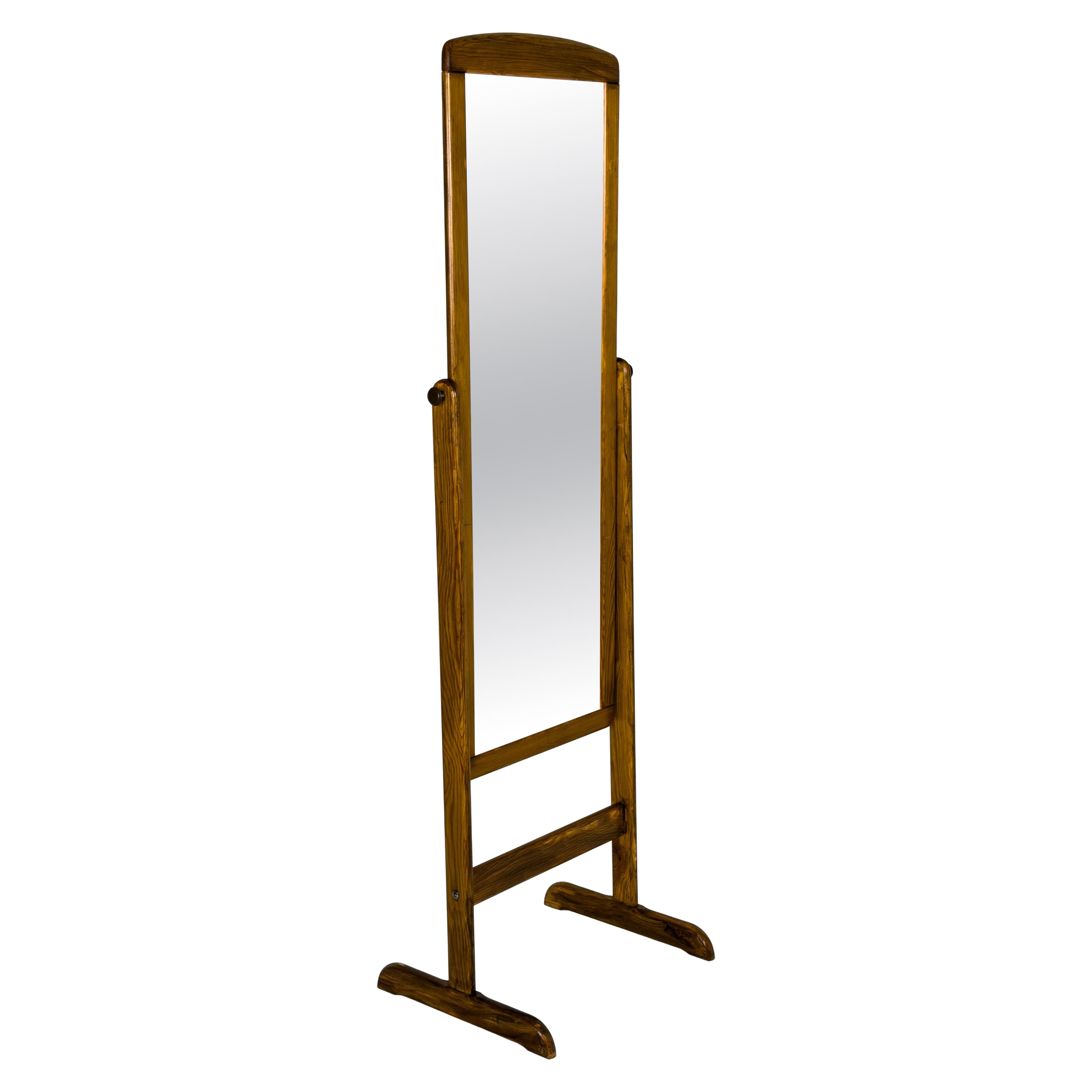 Vintage Swedish Adjustable Cheval Mirror in Solid Pine