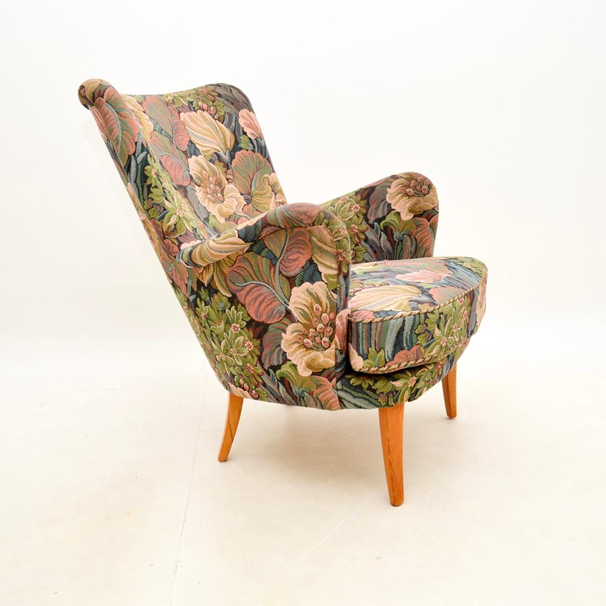 Fabric Vintage Swedish Armchair by Carl Malmsten For Sale