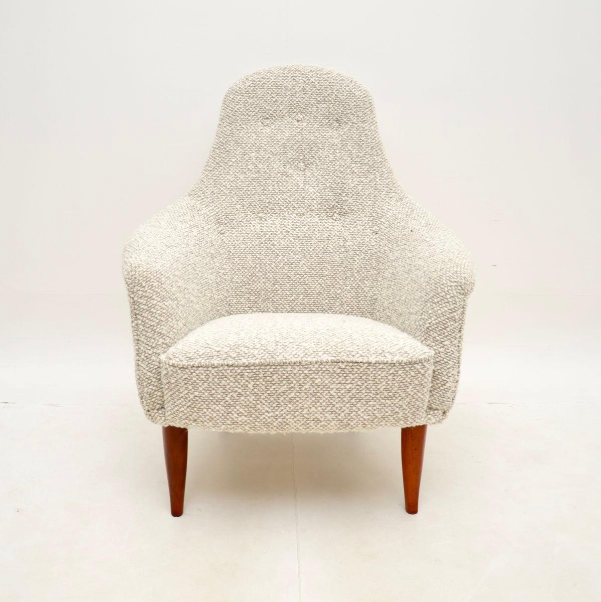 A stunning and extremely comfortable vintage Swedish armchair by Kerstin Horlin Holmquist. This model is called the ‘Adam’ chair, designed by Kerstin Horlin Holmquist for Nordiska Kompaniet. It was recently imported from Sweden, it dates from the