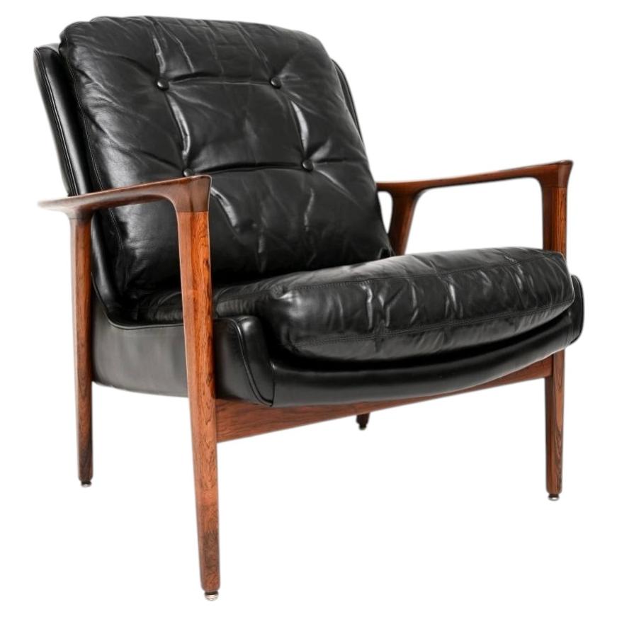Sillón sueco vintage de cuero, diseñado por Inge Andersson en venta
