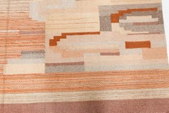 Vintage Swedish Art Deco Abstract Beige Flatweave Carpet Finnish