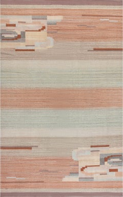 Vintage Swedish Art Deco Abstract Beige Flatweave Carpet Finnish