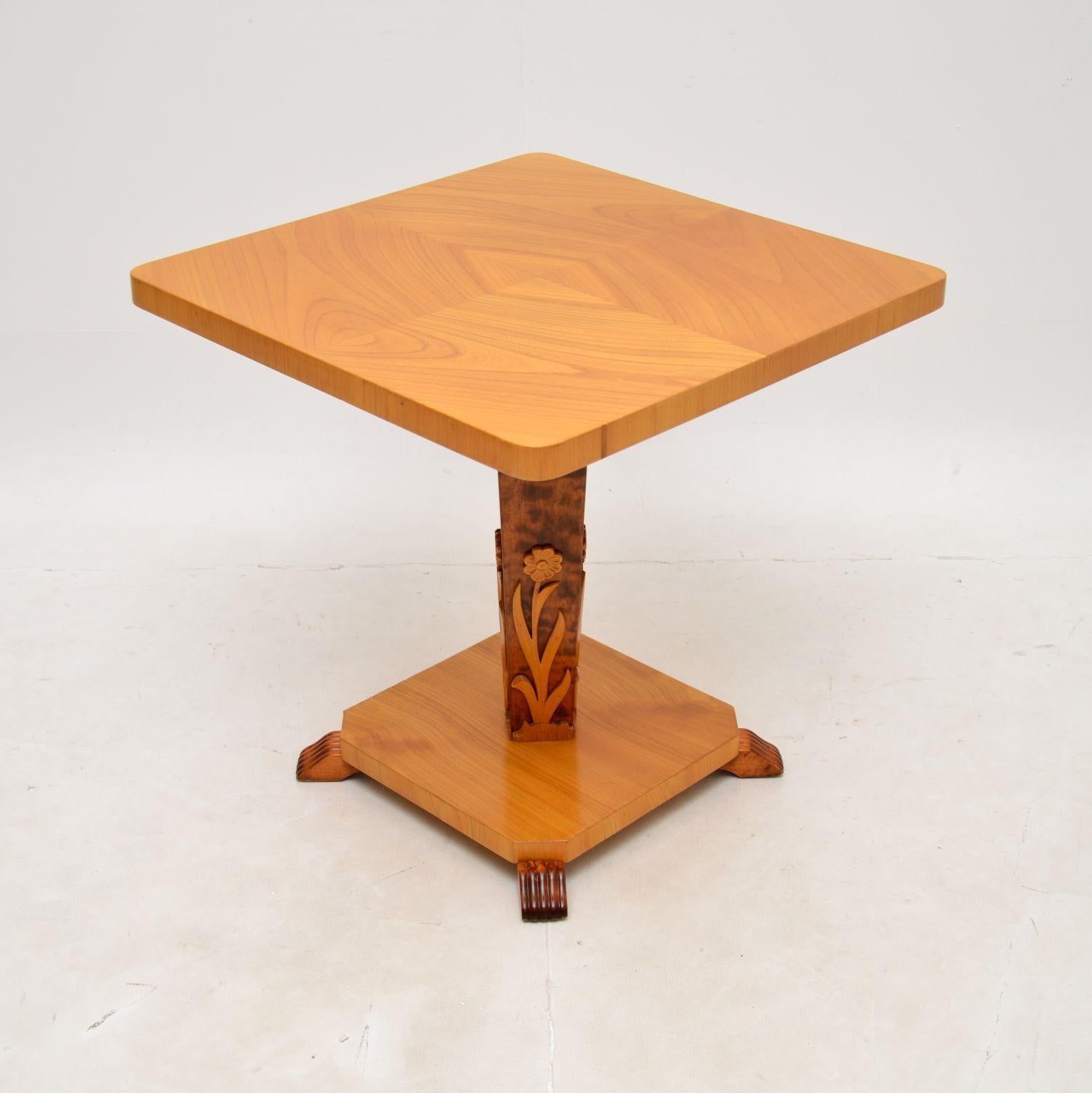 A stunning vintage Swedish Art Deco satin birch and elm occasional table. This was recently imported from Sweden, it dates from around the 1950’s.

This is of superb quality and has a beautiful design. The square elm top sits on a satin birch column
