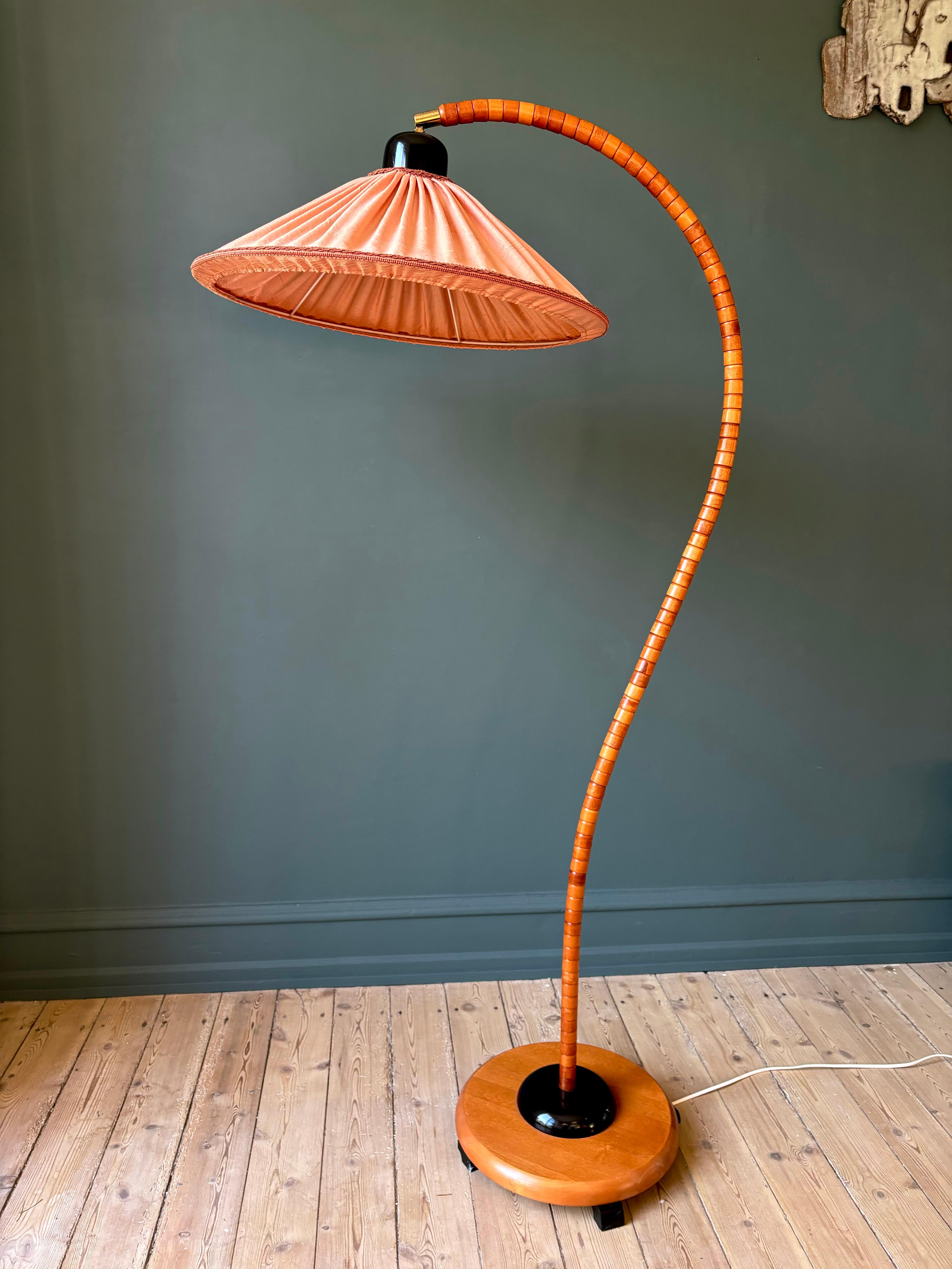 Vintage Swedish Art Deco Style Wooden Markslöjd Floor Lamp, 1960s For Sale 4