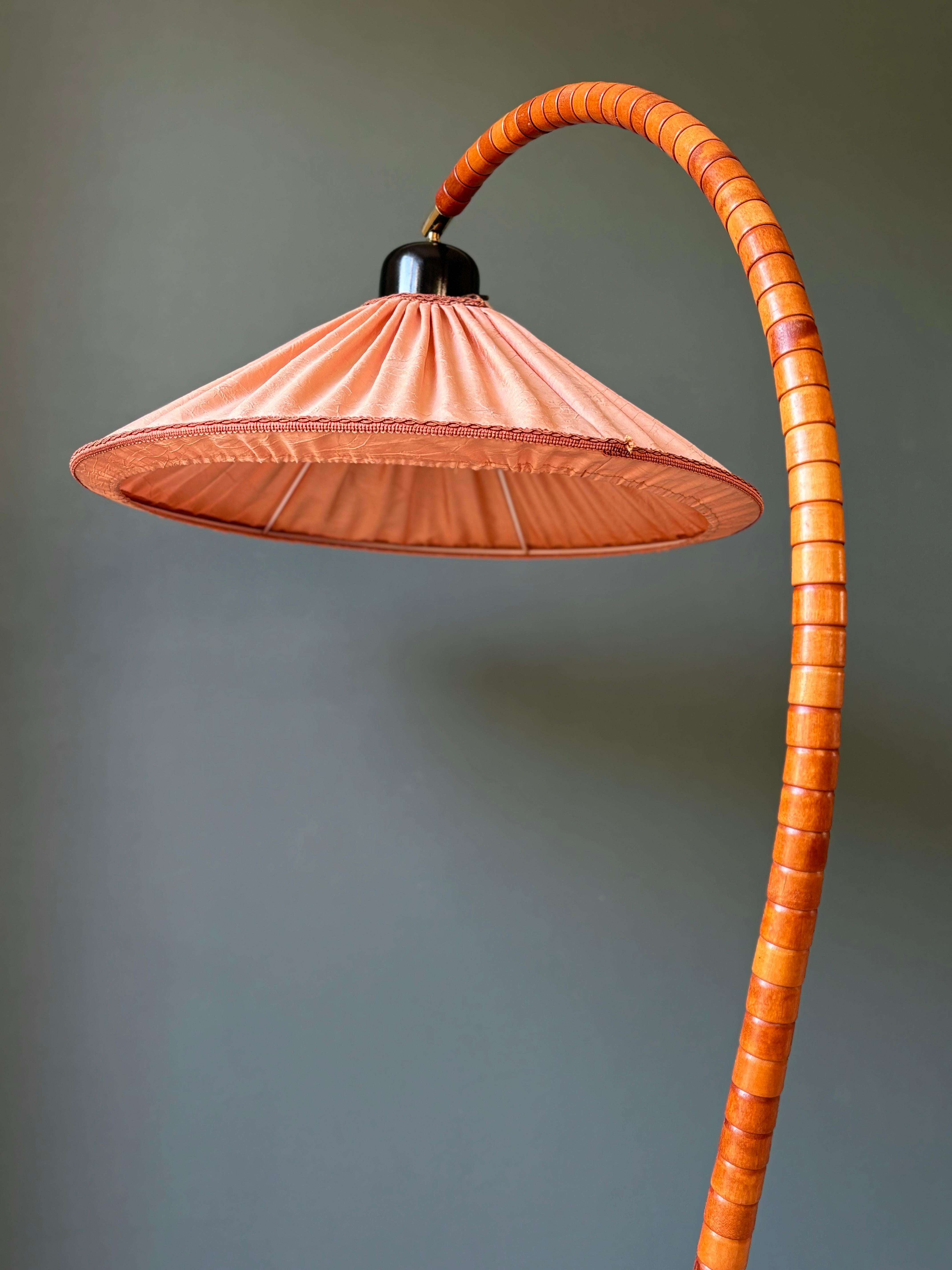 Hand-Crafted Vintage Swedish Art Deco Style Wooden Markslöjd Floor Lamp, 1960s For Sale