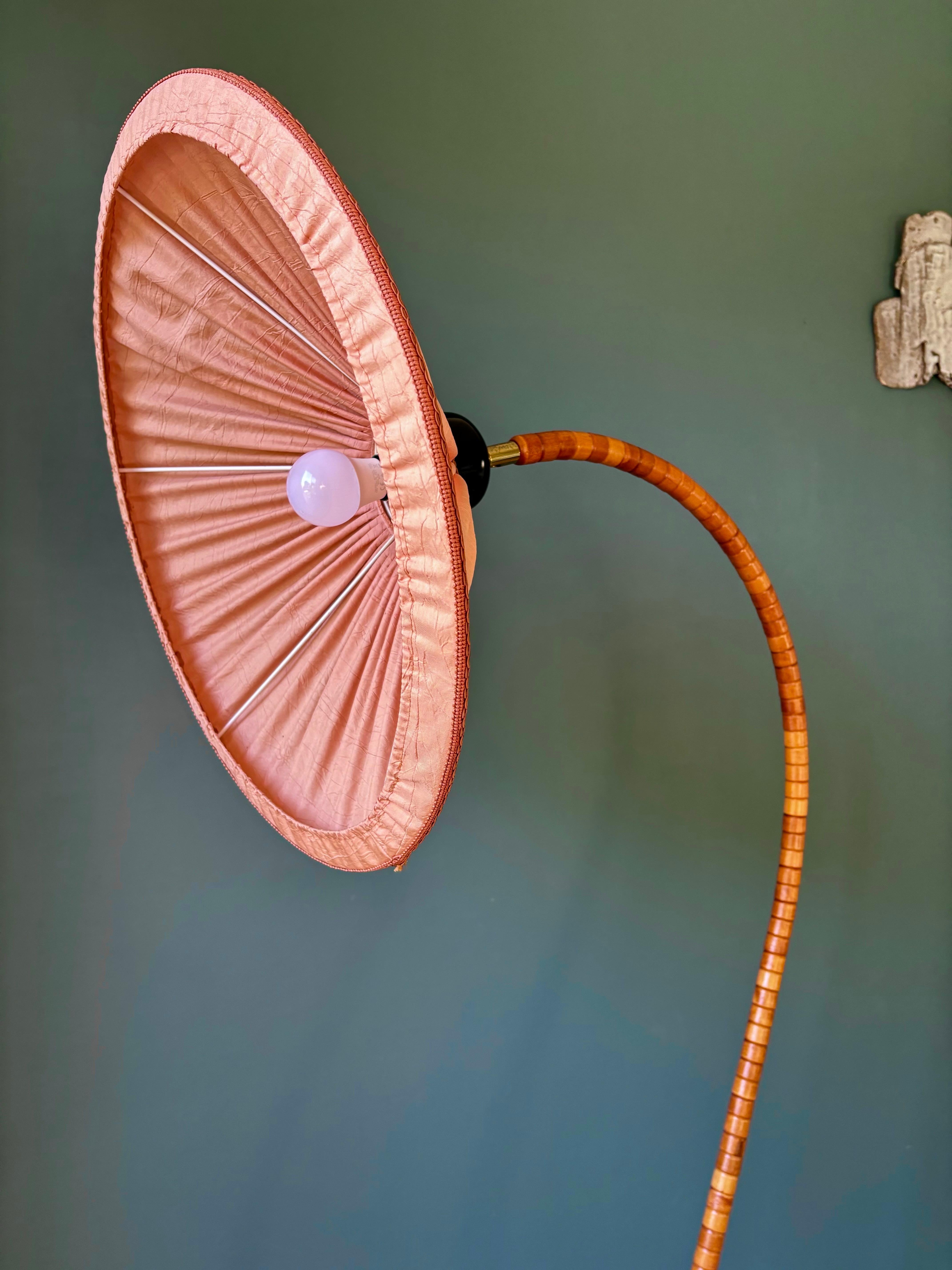 20th Century Vintage Swedish Art Deco Style Wooden Markslöjd Floor Lamp, 1960s For Sale