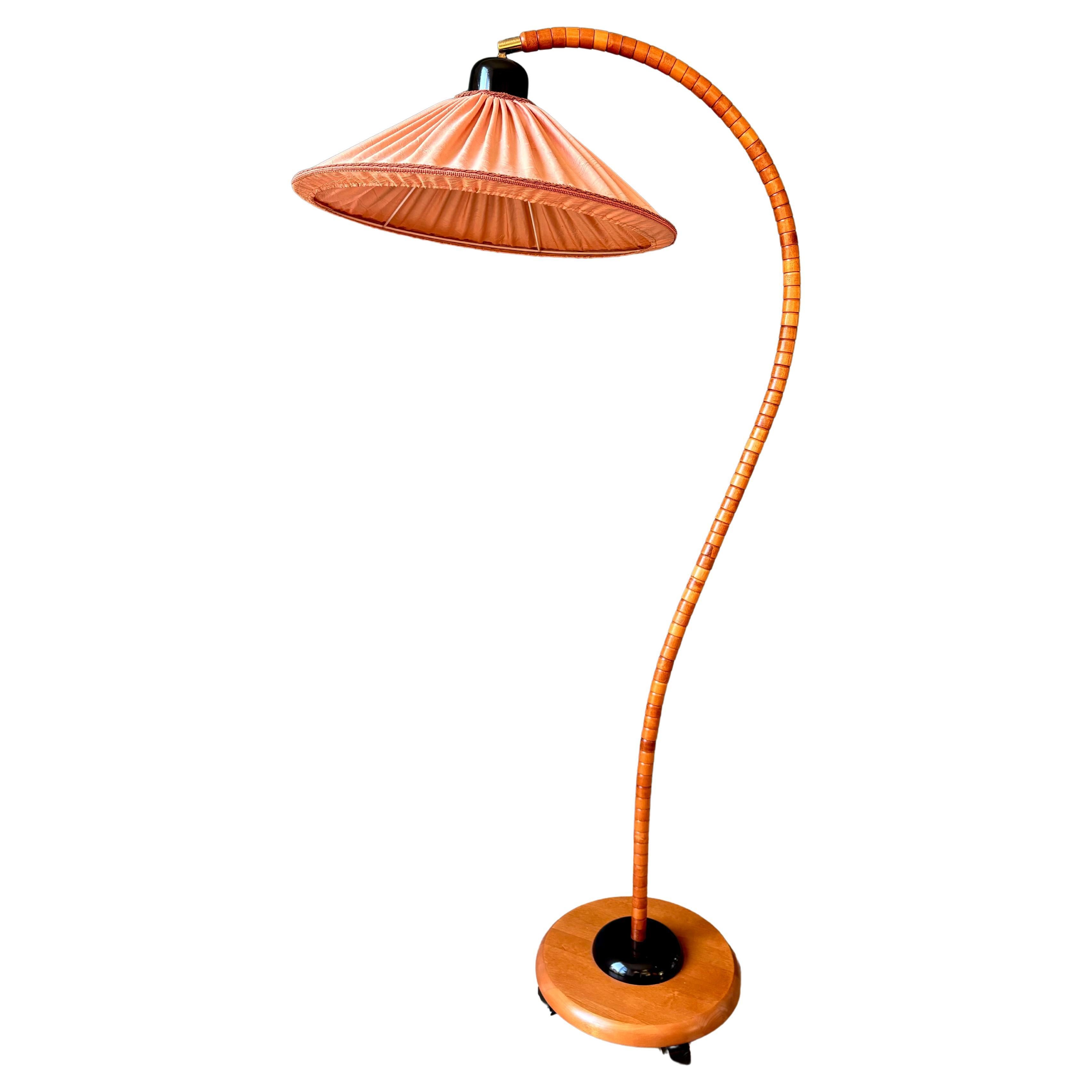 Vintage Swedish Art Deco Style Wooden Markslöjd Floor Lamp, 1960s For Sale