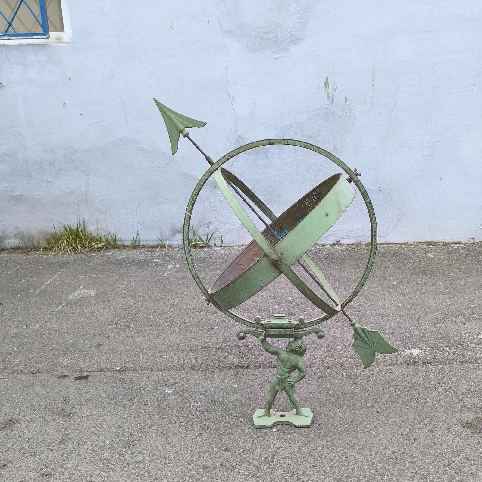 Copper Vintage Swedish Atlas Armillary Sundial Attributed to Sune Roth