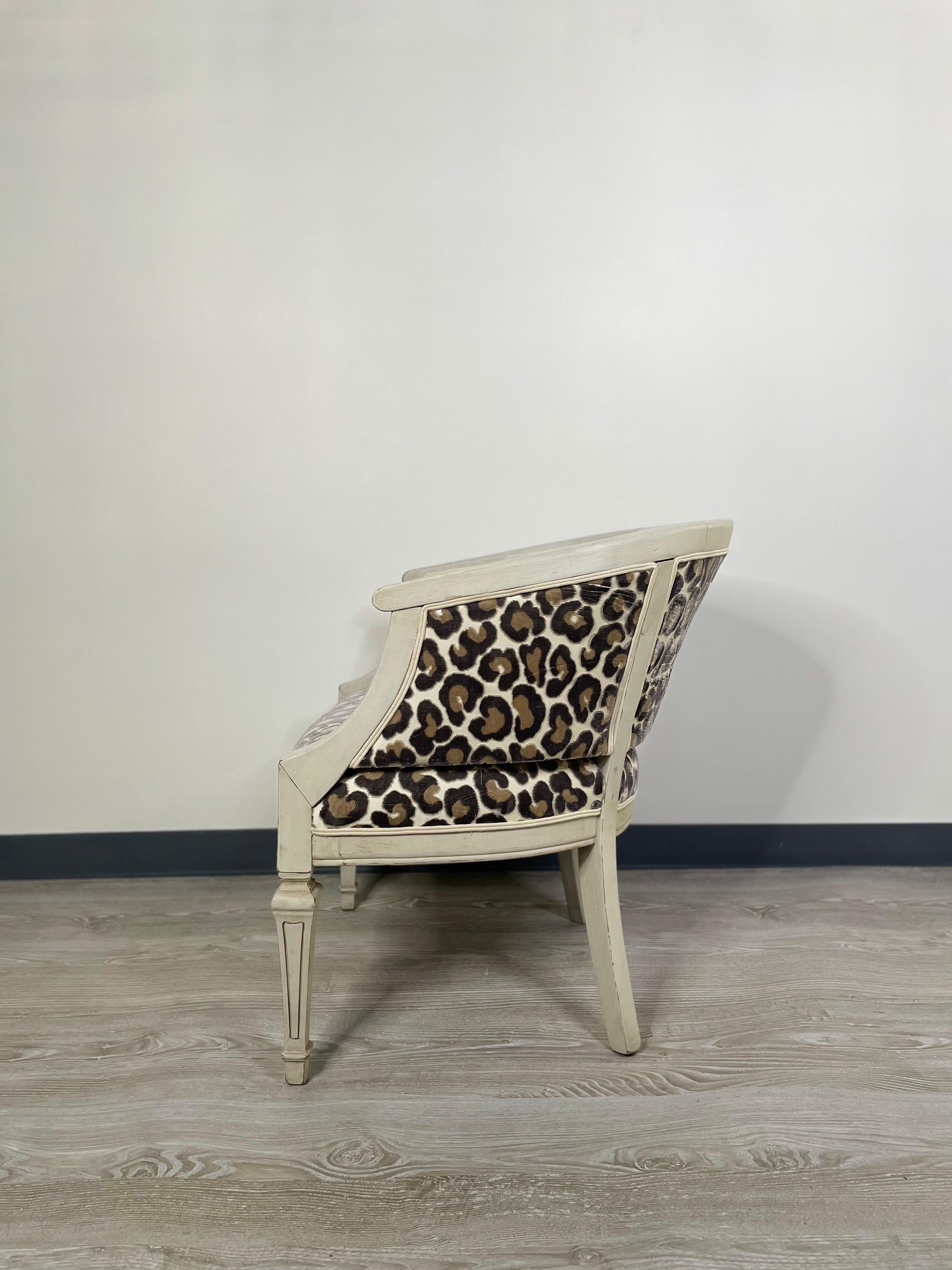 Wood Vintage Swedish Barrel Back Chair with a Velvet Kravet Couture Animal Print