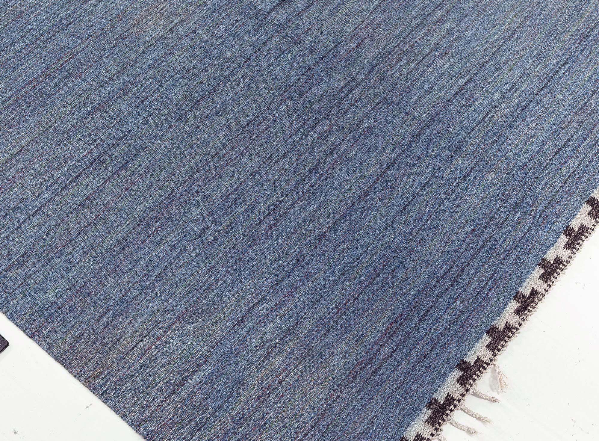Vintage Swedish Beige Blue Gray Flat Woven Rug In Good Condition For Sale In New York, NY
