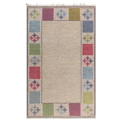 Vintage Swedish Beige Flatweave Carpet By Bitte Ahlgren Signed "BA"