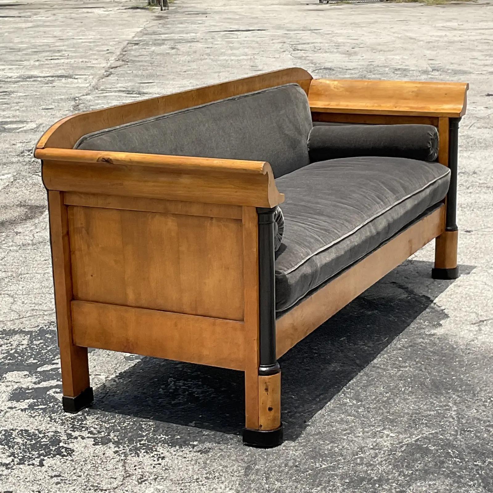 20th Century Vintage Swedish Biedermeier Maple Burl Wood Sofa