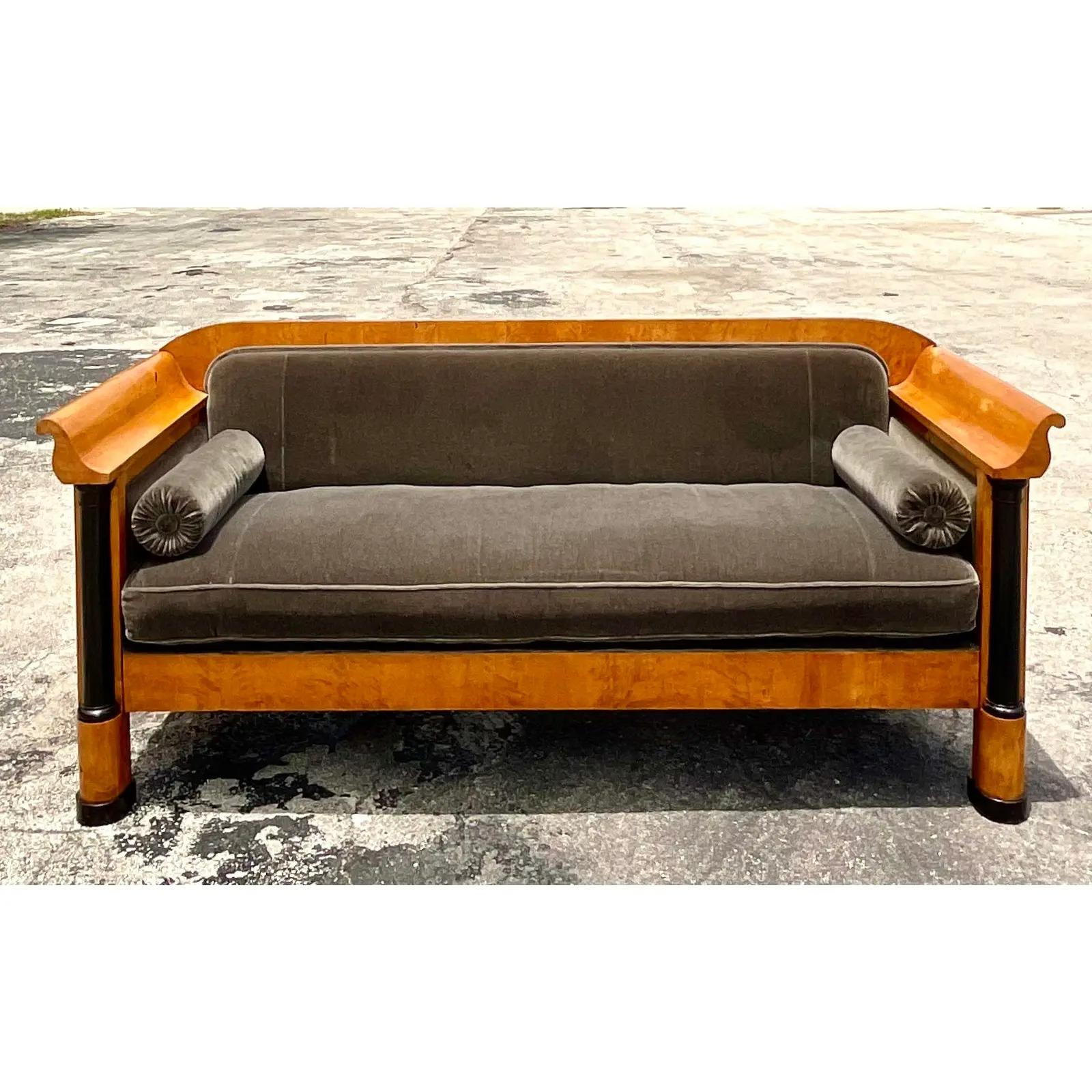 Vintage Swedish Biedermeier Maple Burl Wood Sofa 1
