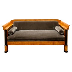 Vintage Swedish Biedermeier Maple Burl Wood Sofa