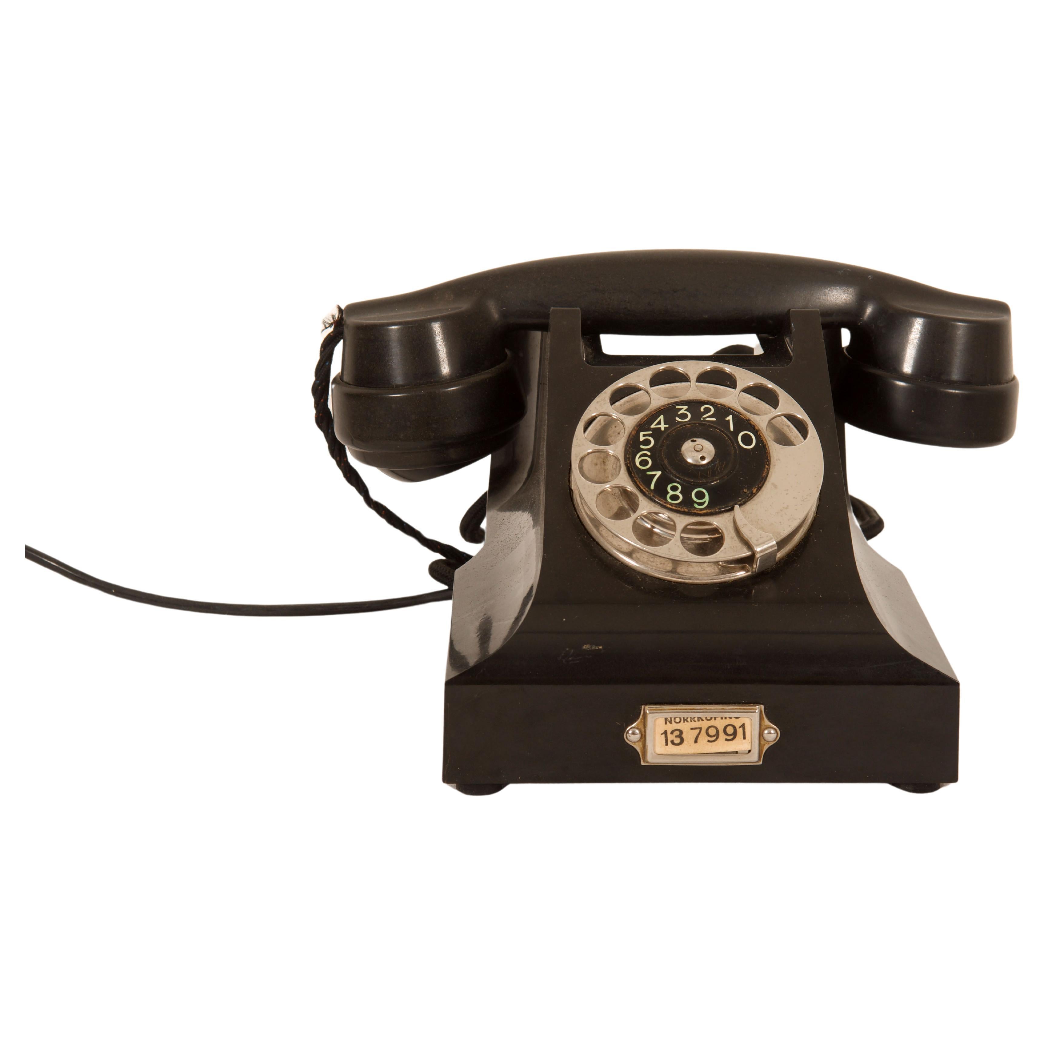 Vintage Swedish Black Bakelite Table Phone For Sale