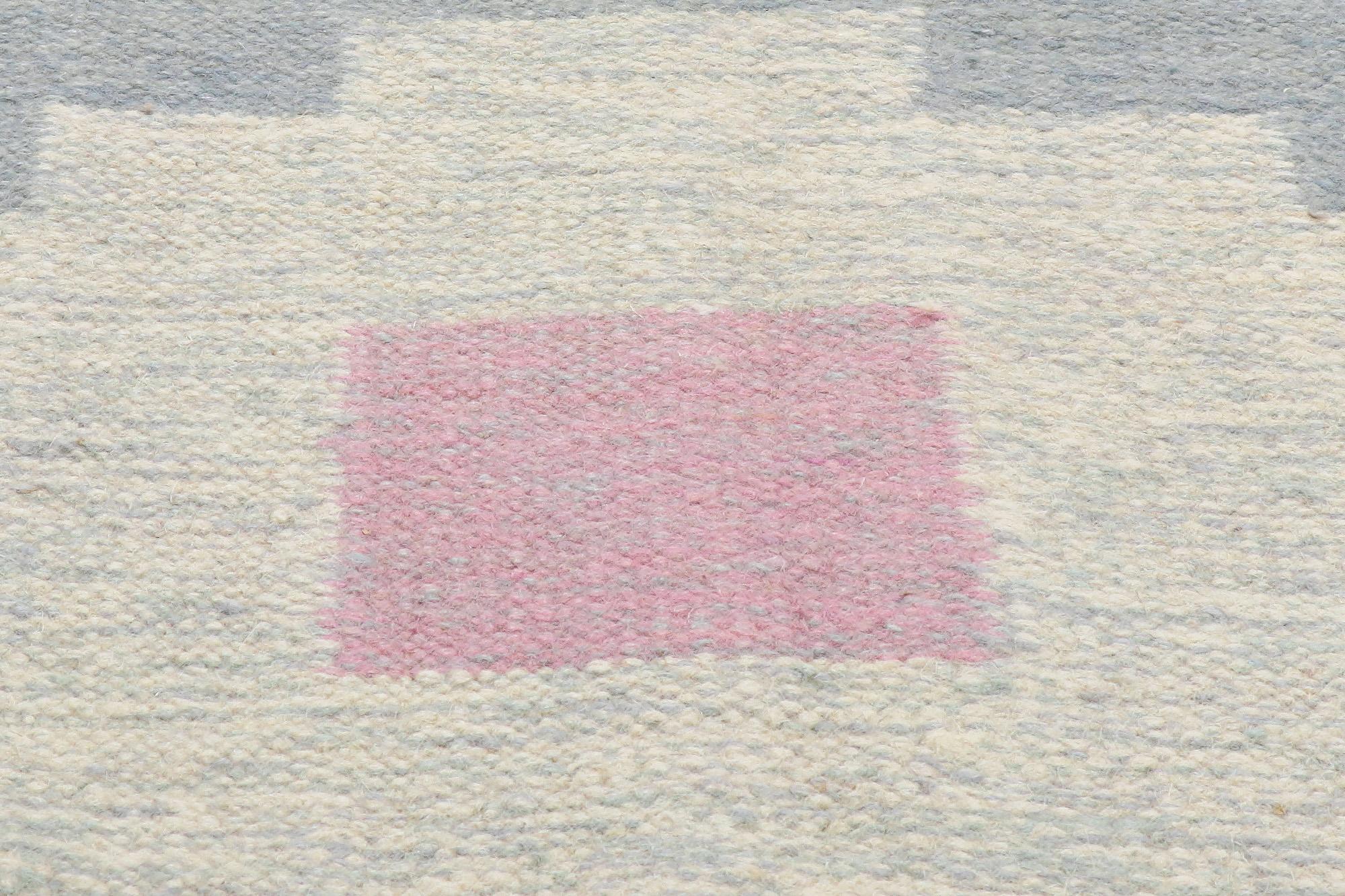 20th Century Vintage Swedish Blue Scandinavian Röllakan Rug For Sale