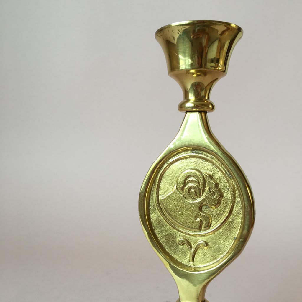 This is a candleholder with zodiac sign Aries, made of solid brass.