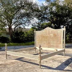 Vintage Swedish Cerused Cane King Bedframe