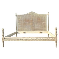 Antique Swedish Cerused Cane King Bedframe