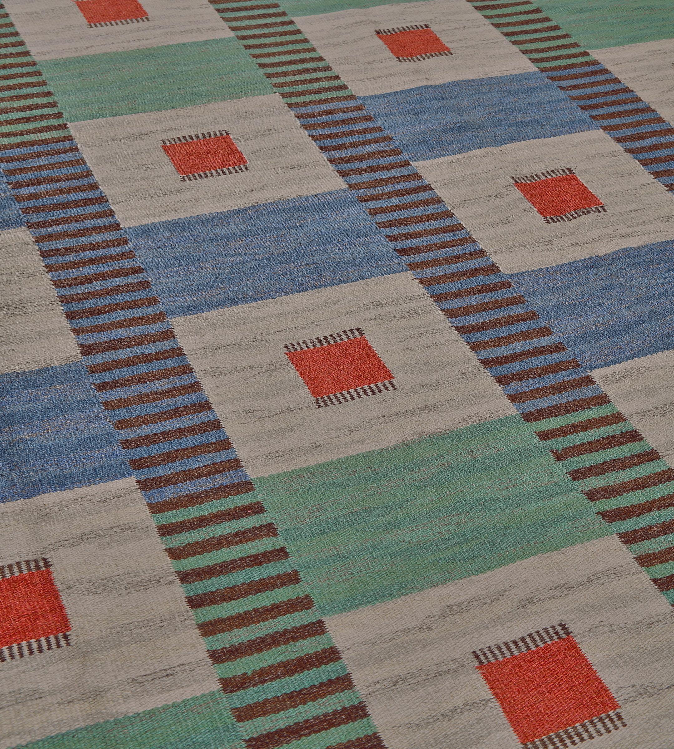 Wool Vintage Swedish Deco Rug, Signed TPB For Sale