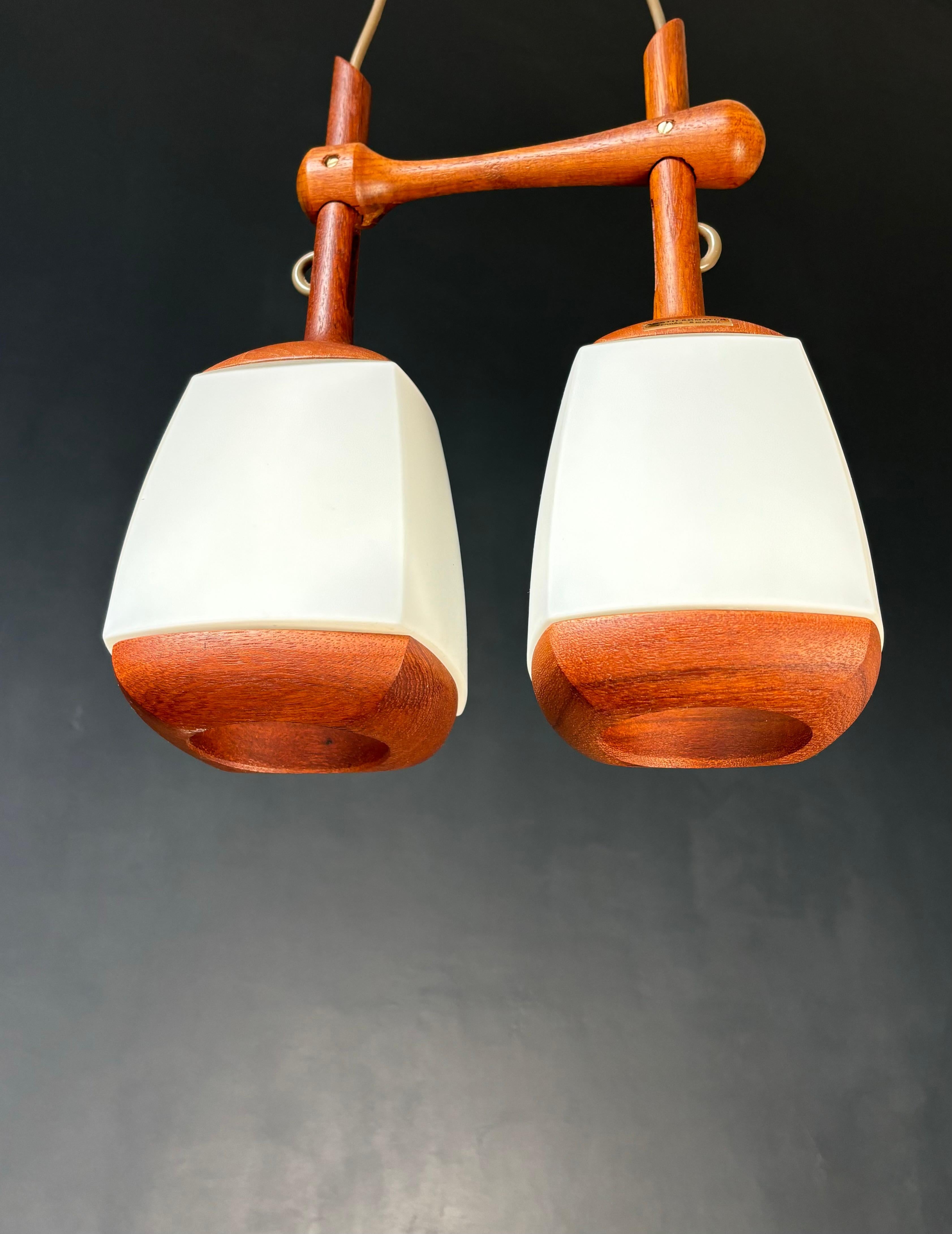 Swedish Double Arm Glass Wood Pendant, 1960s For Sale 4