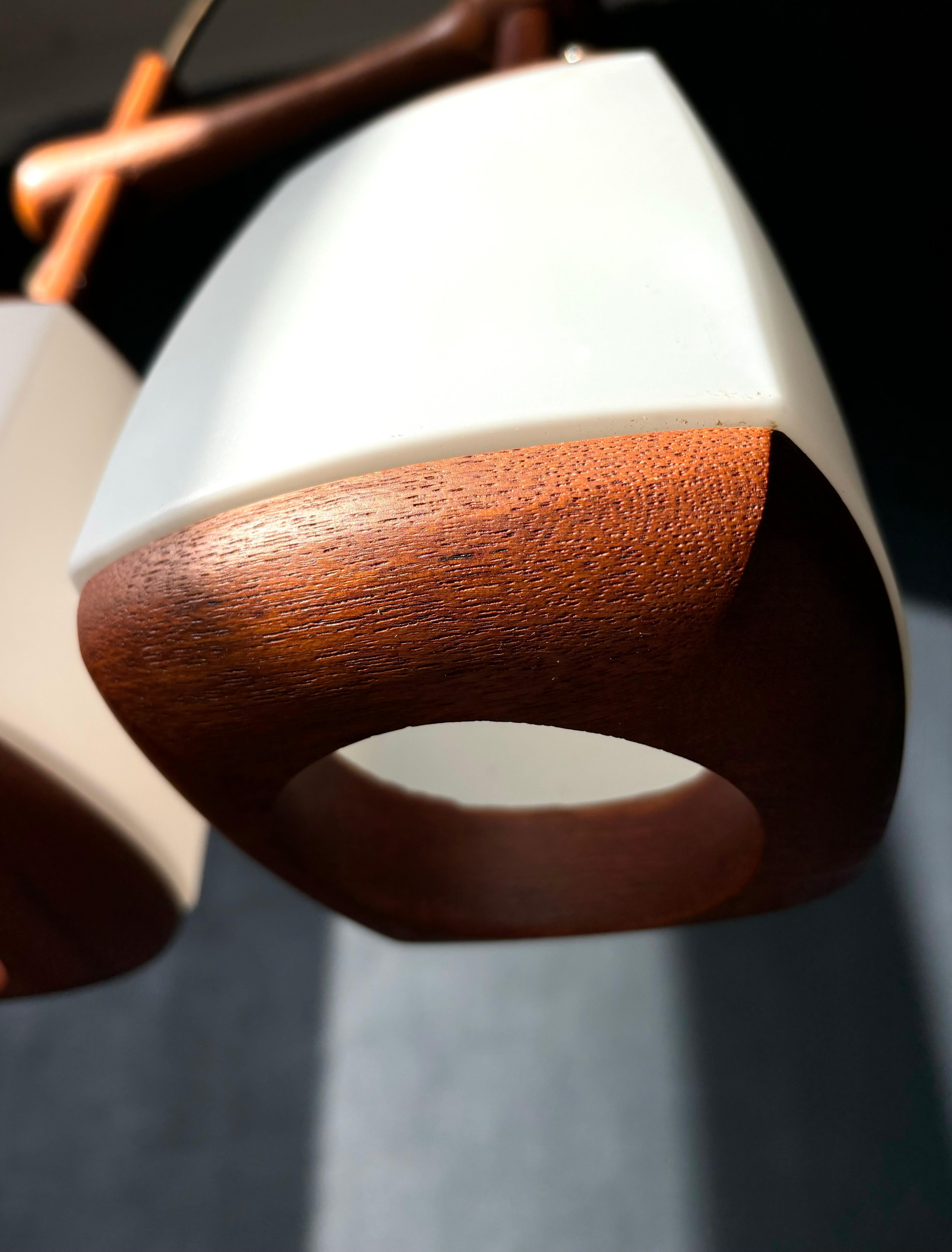 Hand-Carved Swedish Double Arm Glass Wood Pendant, 1960s For Sale