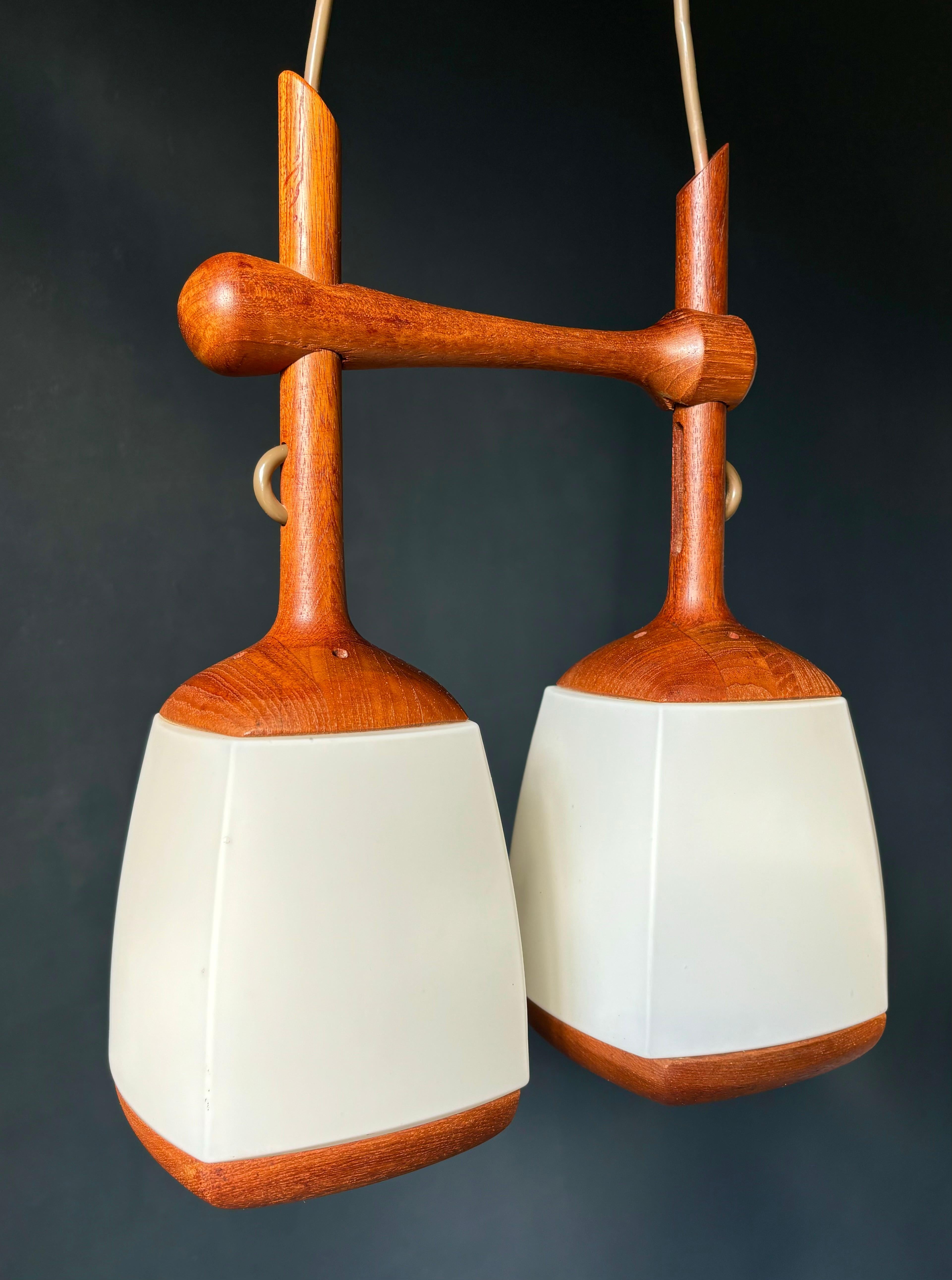 20th Century Swedish Double Arm Glass Wood Pendant, 1960s For Sale