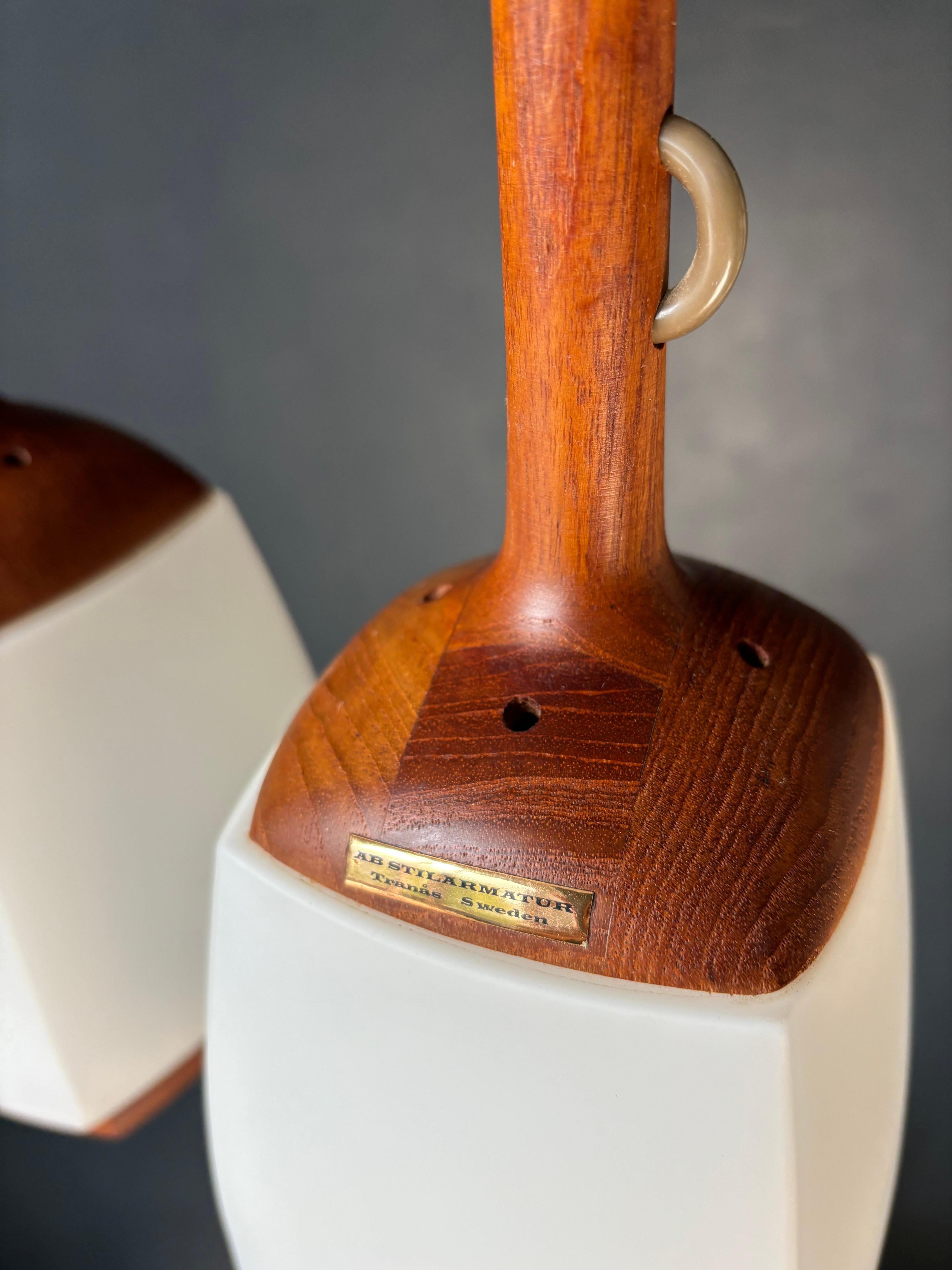 Swedish Double Arm Glass Wood Pendant, 1960s For Sale 2