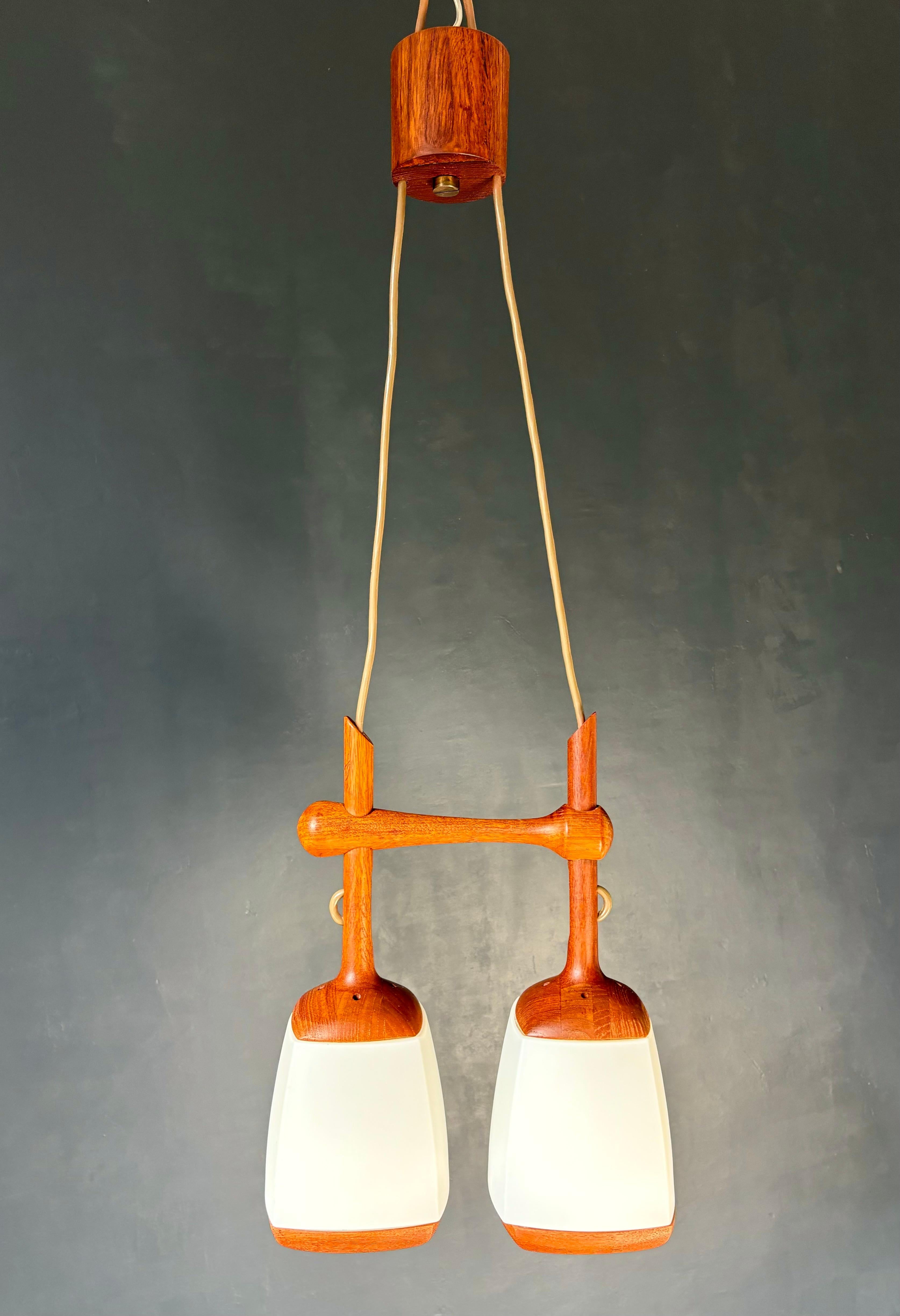 Swedish Double Arm Glass Wood Pendant, 1960s For Sale 3