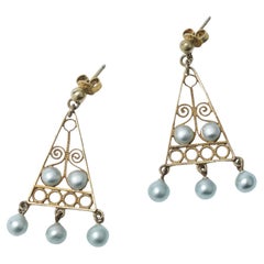 Retro Swedish earrings. Gilt silver and pearls.
