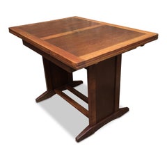 Vintage Swedish Extendable Trestle Solid Oak Dining Table, 1910s