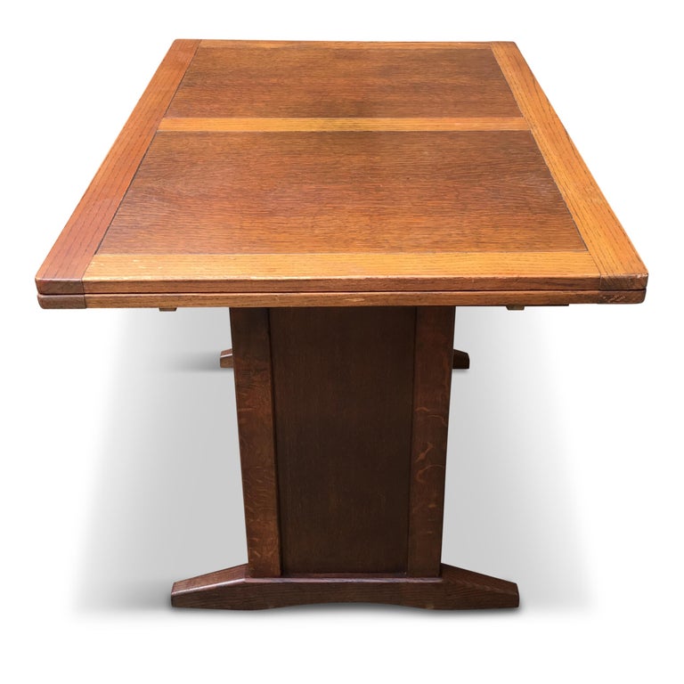 Vintage Swedish Extendable Trestle Solid Oak Dining Table ...