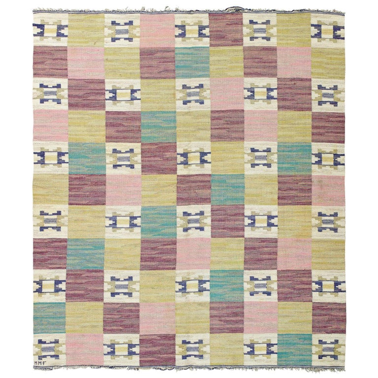 Swedish Mid-century Geometric Flat-Weave by Märta Måås-fjetterström 'Ratmattan' For Sale
