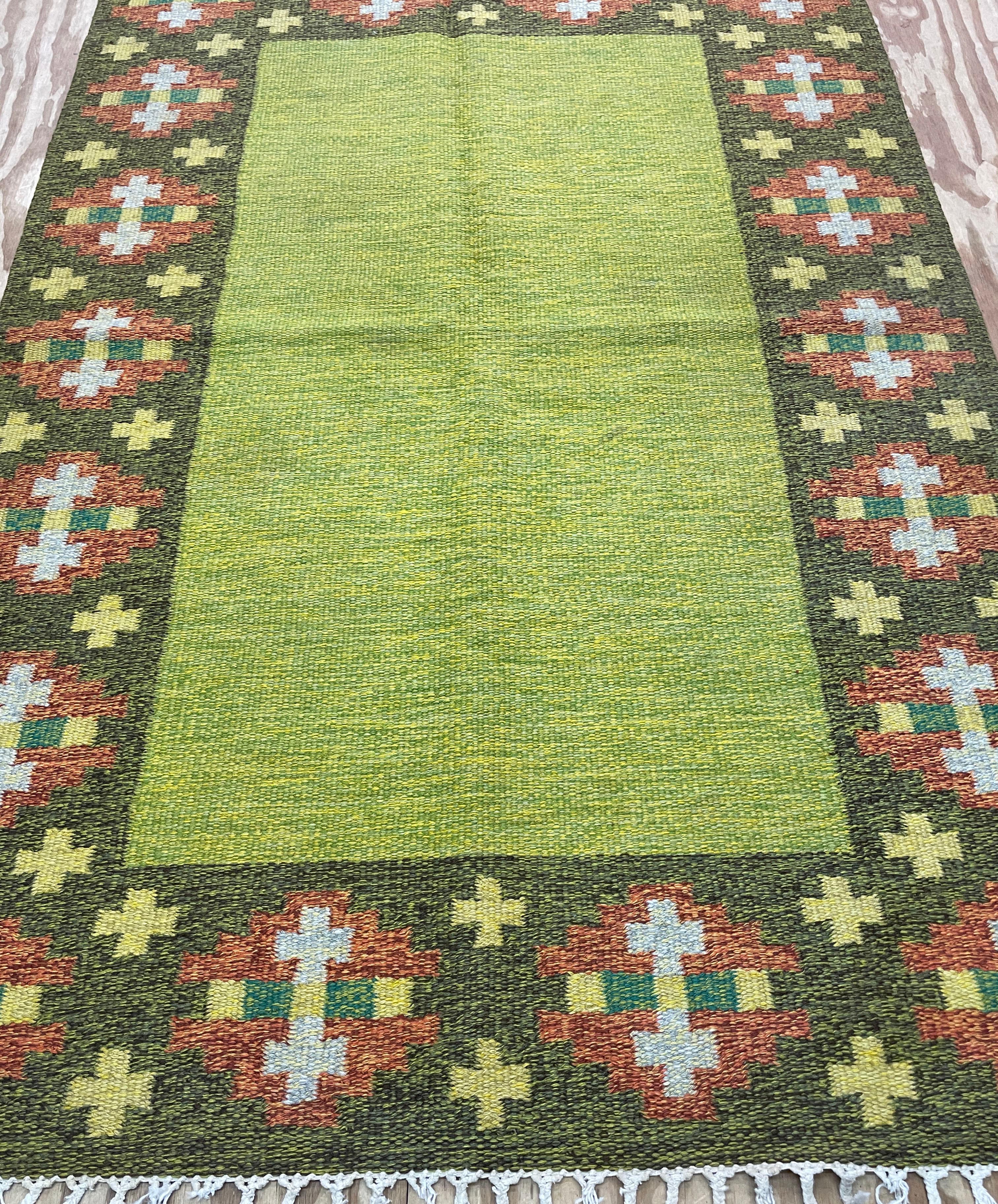 Vintage Swedish Flat-Weave Carpet, 20th Century For Sale 4
