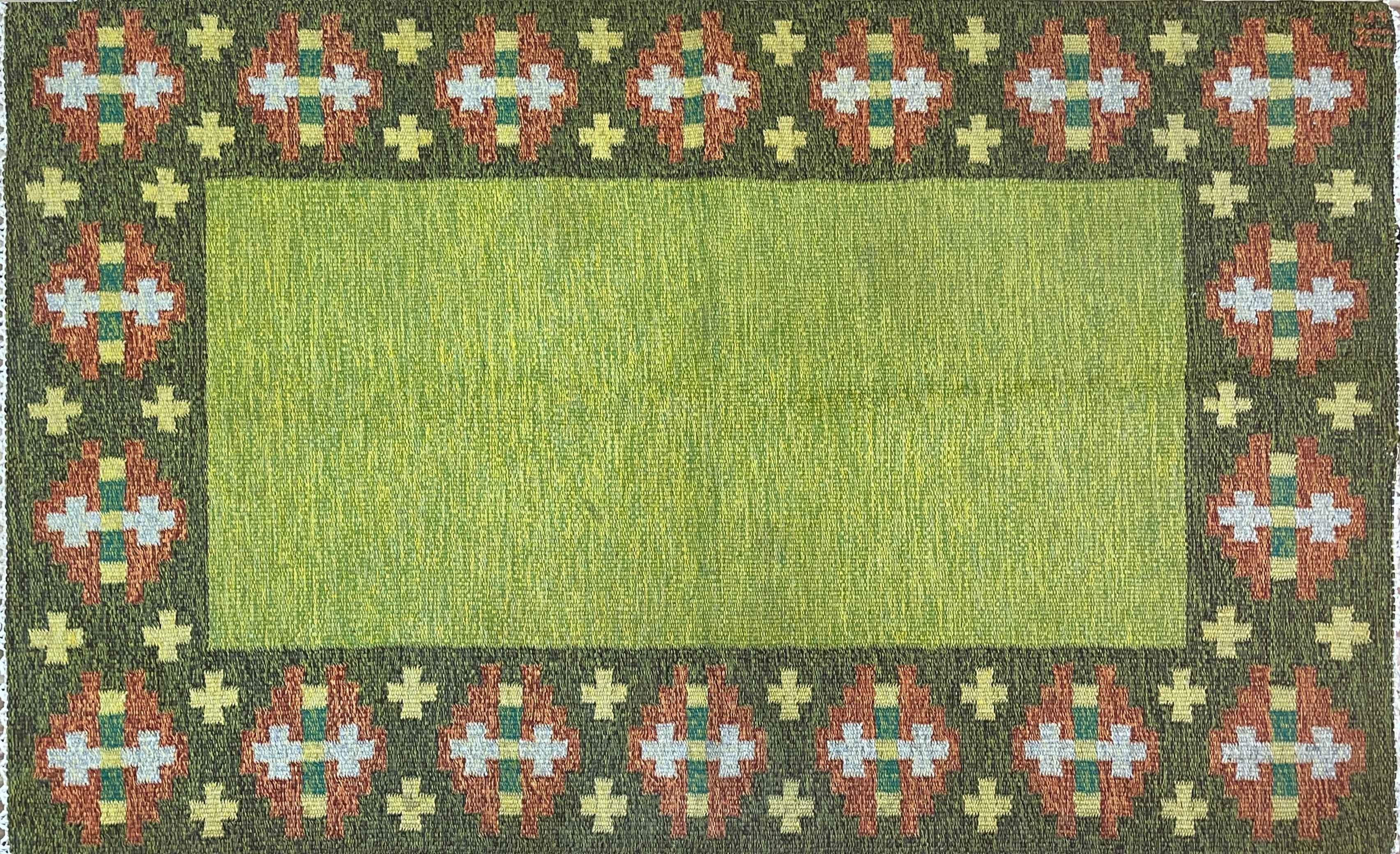 Vintage Handmade Swedish/Scandinavian Flat-Weave Carpet, 20th Century, 4'5