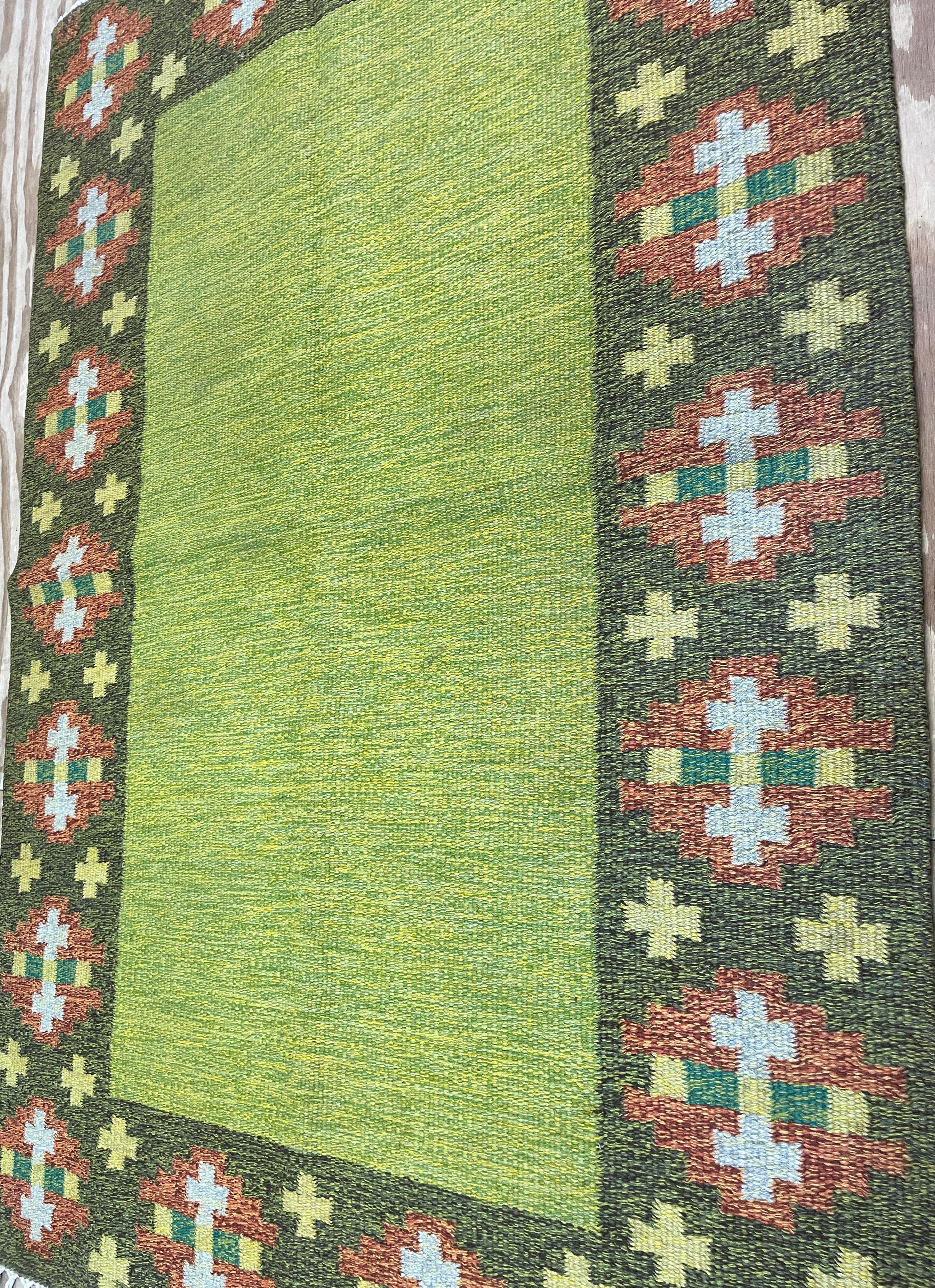 Schwedischer Flachgewebeteppich im Vintage-Stil, 20. Jahrhundert (Wolle) im Angebot